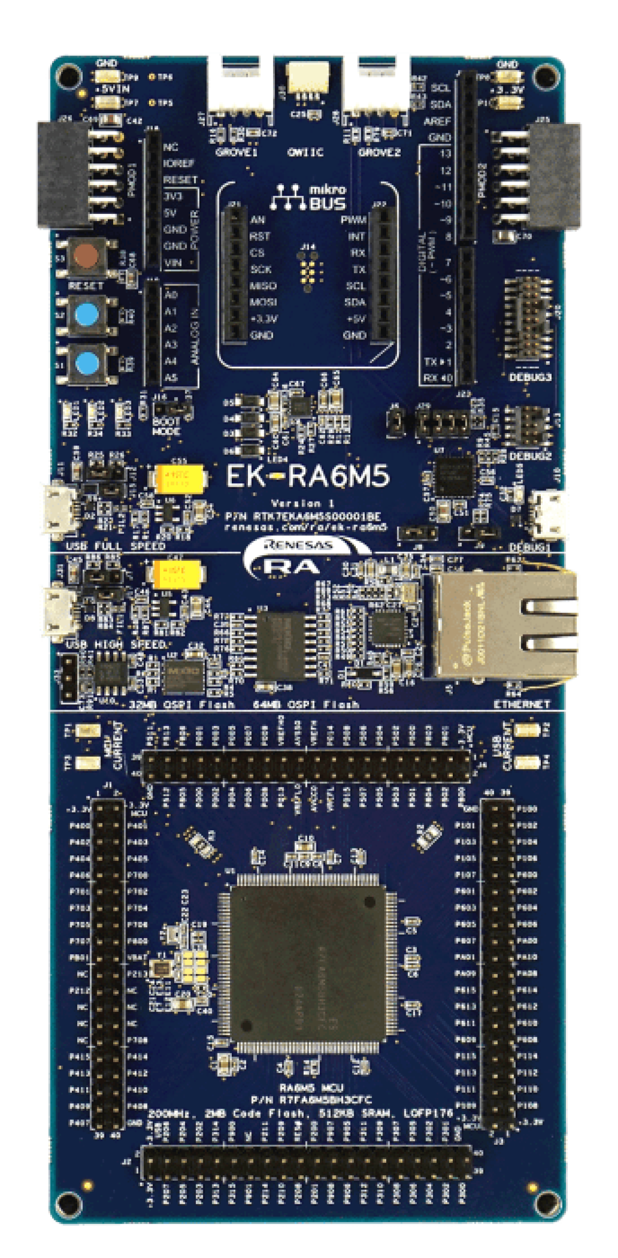 Renesas EK-RA6M5 · example development platform Renesas EK-RA6M5 evaluation board, an example platform for micro-ROS integration