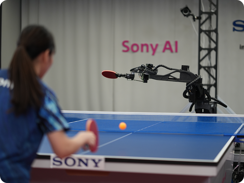 Image: Sony AI Sony AI Ace robot playing table tennis with a human player